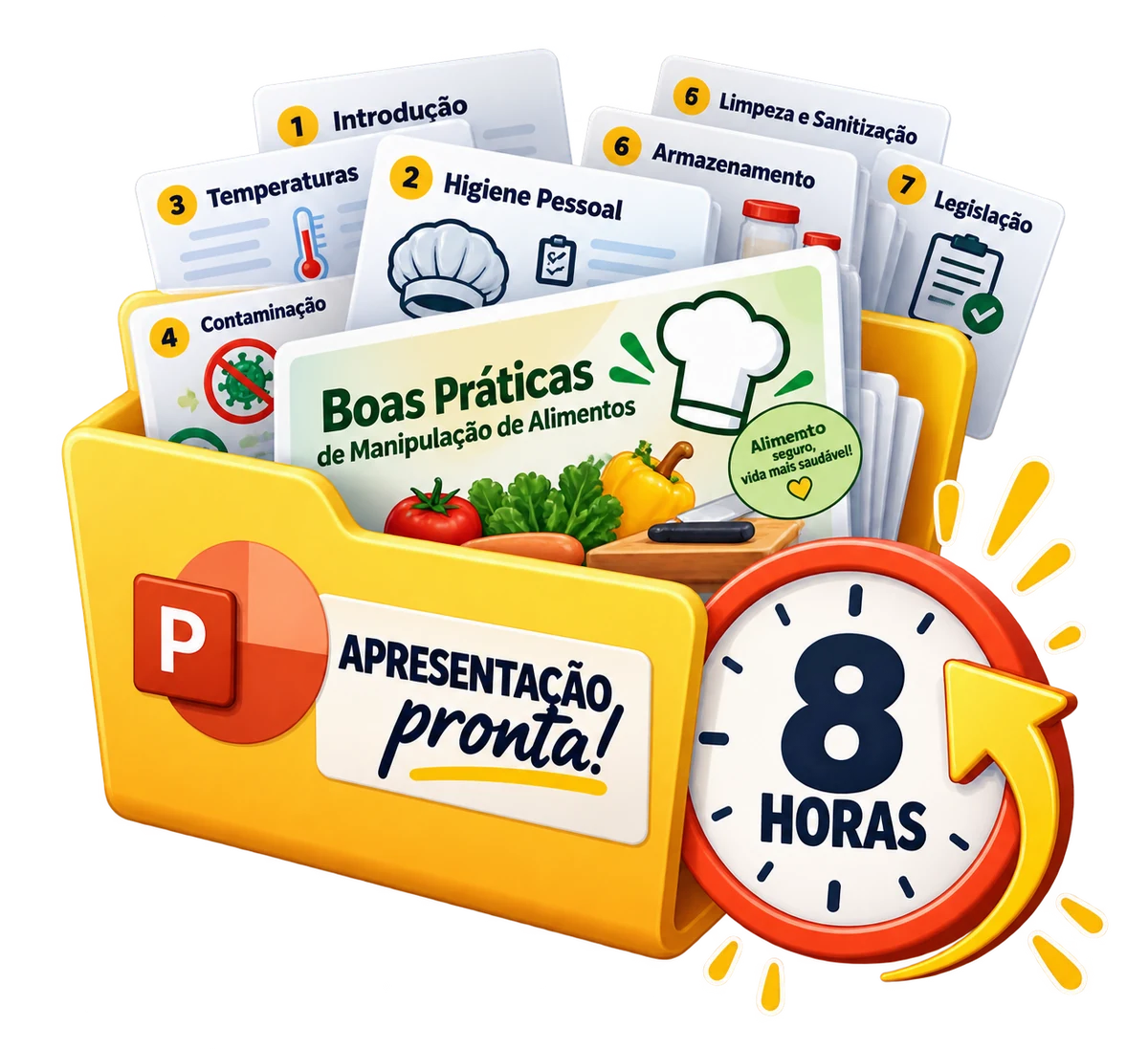 Apresentação pronta de Boas Práticas, com temas da capacitação e referência à carga horária de 8 horas